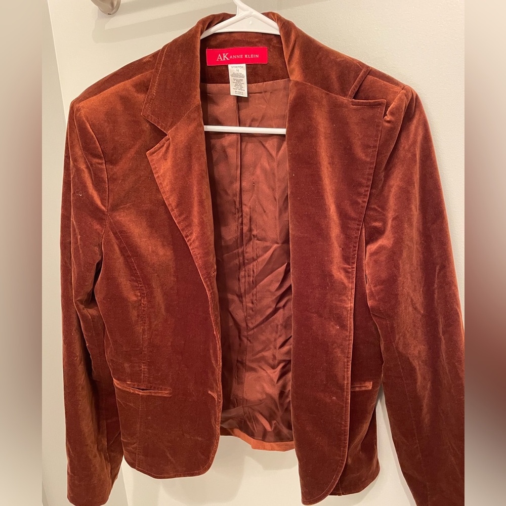 Anne Klein Sz 10 Stretch Blazer Jacket Brown Rust Bronze Lined 3 Button
